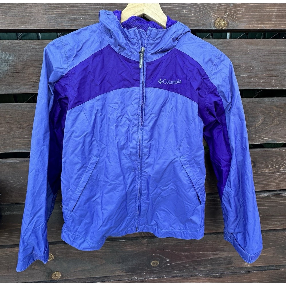 Columbia Rain Jacket Girls Purple Medium 10/12 Omni-Tech Shell Packable Camping